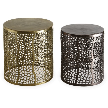 BAUM SIDE TABLE SET 2ΤΕΜ ΧΡΥΣΟ ΜΑΥΡΟ D40,5-34,5xH44,5-42,5cm