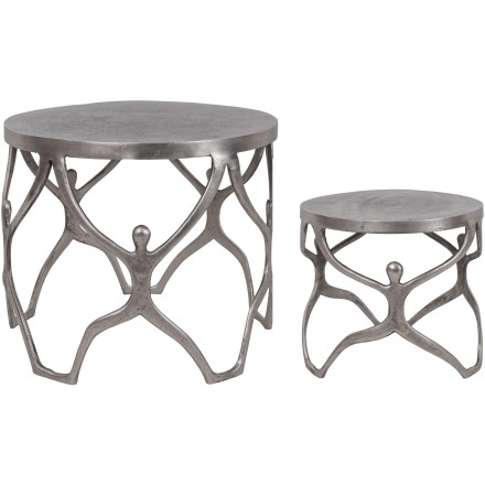COSMOS SIDE TABLE SET 2ΤΕΜ ΑΣΗΜΙ ANTIQUE D58-46xH49-40cm
