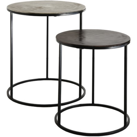 FLAT 3 SIDE TABLE SET 2ΤΕΜ ΑΣΗΜΙ ΜΑΥΡΟ D48,5-40xH56-46cm