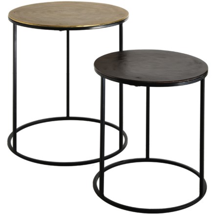 FLAT 3 SIDE TABLE SET 2ΤΕΜ ΧΡΥΣΟ ΜΑΥΡΟ D48,5-40xH56-46cm