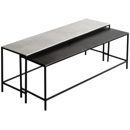 FLAT COFFEE TABLE SET 2ΤΕΜ ΑΣΗΜΙ ΜΑΥΡΟ 119,4-114,3x30,5-30,5xH45,7-41,90cm