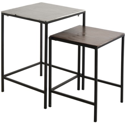 FLAT SIDE TABLE SET 2ΤΕΜ ΑΣΗΜΙ ΜΑΥΡΟ 35,5-30x35,5-30xH50,8-41,5cm