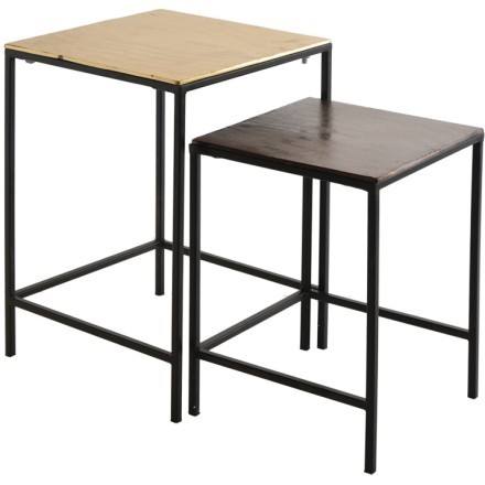 FLAT SIDE TABLE SET 2ΤΕΜ ΧΡΥΣΟ ΜΑΥΡΟ 35,5-30x35,5-30xH50,8-41,5cm