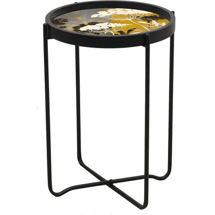 GOLD BIRD SIDE TABLE ΠΟΛΥΧΡΩΜΟ ΜΕ PATTERN ΜΑΥΡΟ D40xH57,5cm