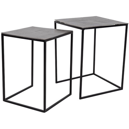 KARRE SIDE TABLE SET 2ΤΕΜ NICKEL ANTIQUE ΜΑΥΡΟ 40-35x40-35xH52-48cm