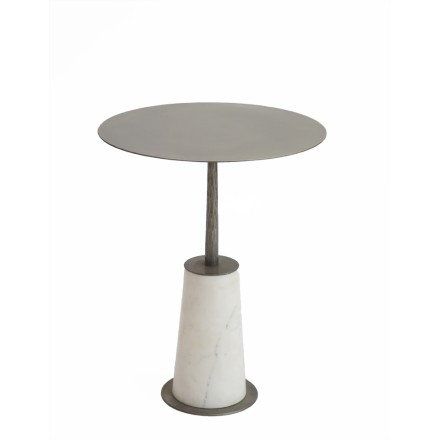 PILLAR WHITE SIDE TABLE NICKEL ANTIQUE ΛΕΥΚΟ D41xH52cm