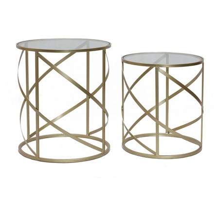 RIBBON SIDE TABLE SET 2ΤΕΜ ΧΡΥΣΟ ΔΙΑΦΑΝΟ D43-38xH50-44cm