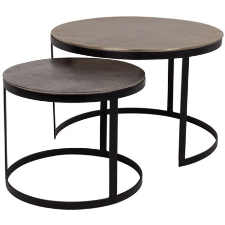 SOLOMON COFFEE TABLE SET 2ΤΕΜ GOLD NIKEL ΜΑΥΡΟ D61-43xH41-35cm