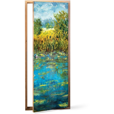 River water modern painting (3) Αυτοκόλλητο Πόρτας