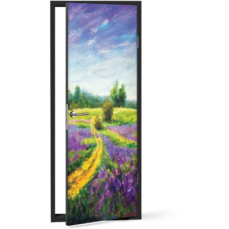 Αυτοκόλλητο Πόρτας Paint landscape purple flower meadow