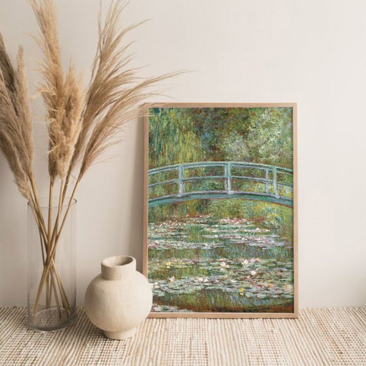 Πίνακας σε Καμβά Γέφυρα πάνω από μια λίμνη με νούφαρα
