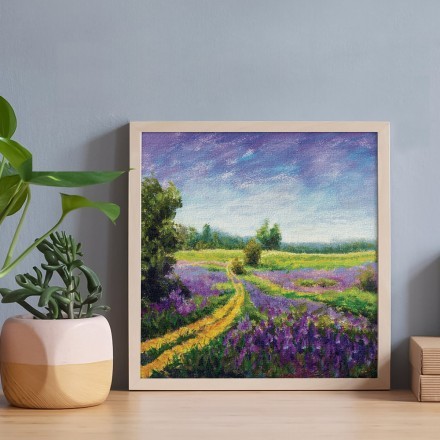 Paint landscape purple flower meadow Πίνακας σε Καμβά
