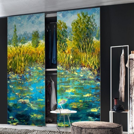 River water modern painting (1) Αυτοκόλλητο Ντουλάπας