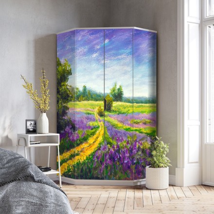 Purple flowers field oil painting