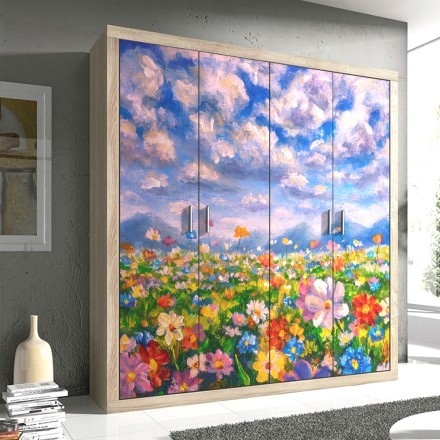 Paint landscape flower Αυτοκόλλητο Ντουλάπας