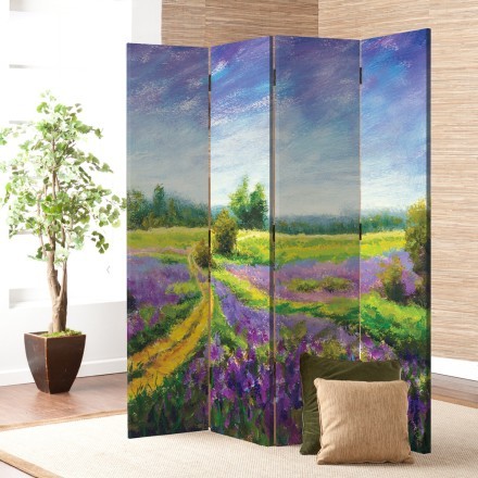 Purple flowers field oil painting Παραβάν