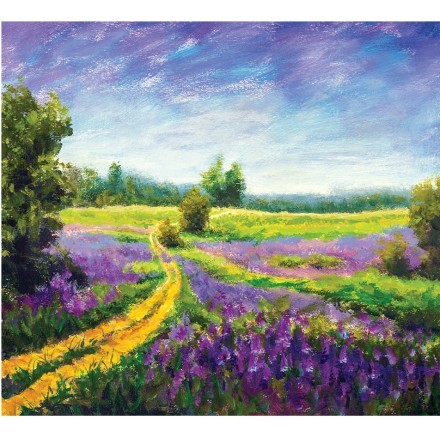 Purple flowers field oil painting