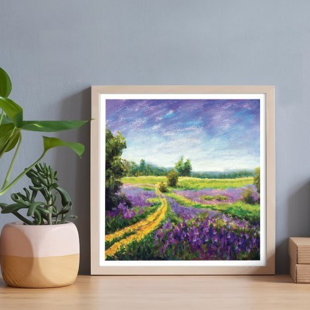 Purple flowers field oil painting (1)
