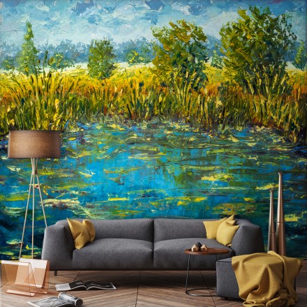 River water modern painting Ταπετσαρία Τοίχου