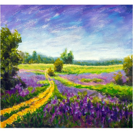 Paint landscape purple flower meadow