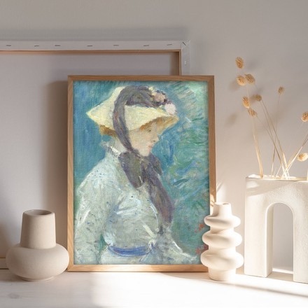 Young Woman with a Straw Hat Πίνακας σε Καμβά