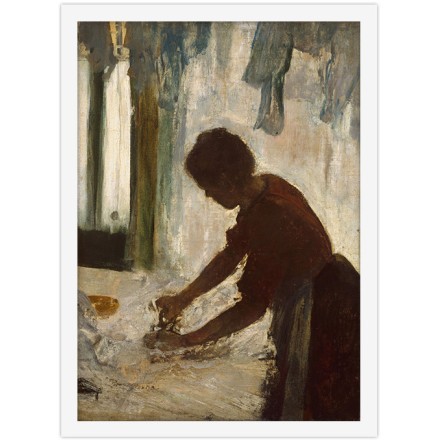 Oil painting with a woman ironing
