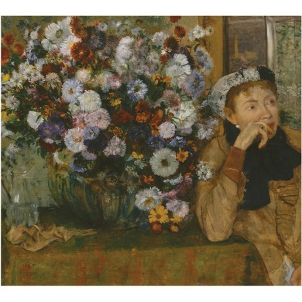 A Woman Seated beside a Vase of Flowers