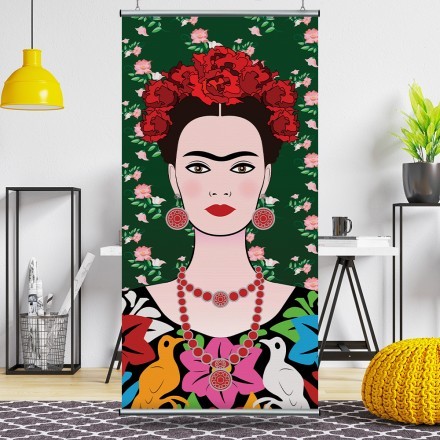 Frida Kahlo portrait, mexican woman with a traditional hairstyle Διαχωριστικό Panel