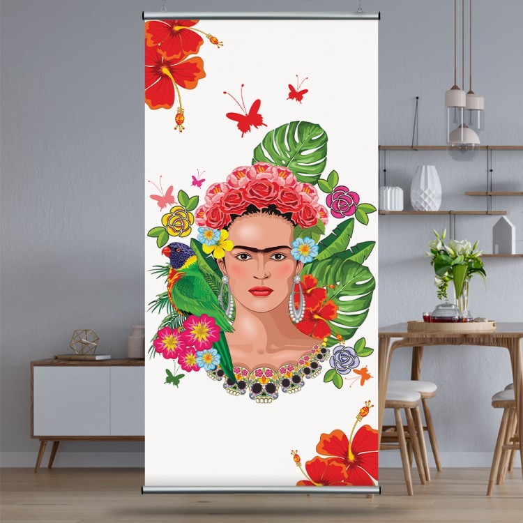 Διαχωριστικό Panel Frida Kahlo Floral Exotic Portrait on White Vector Illustration