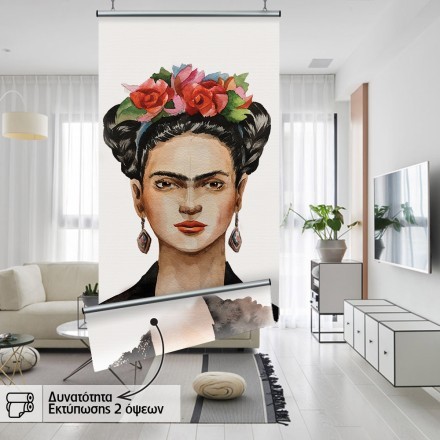 Frida Kahlo with a wreath on her head and a black handkerchief