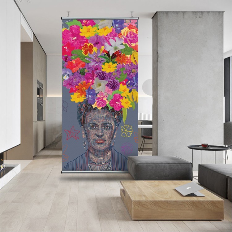 Διαχωριστικό Panel Drawing of Frida Kahlo's portrait with big colorful flower crown on the head