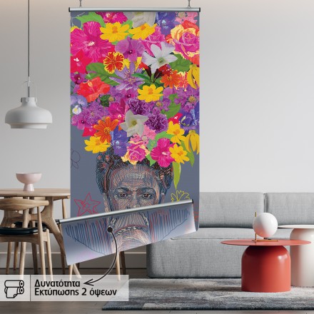 Drawing of Frida Kahlo with flowers on the head