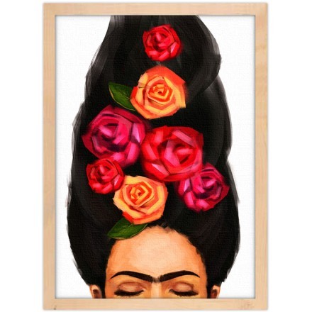Portrait of Frida with closed eyes and flowers in her hair