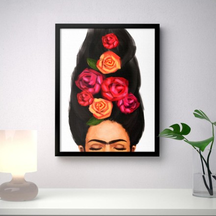 Frida Kahlo with closed eyes and flowers Πίνακας σε Καμβά