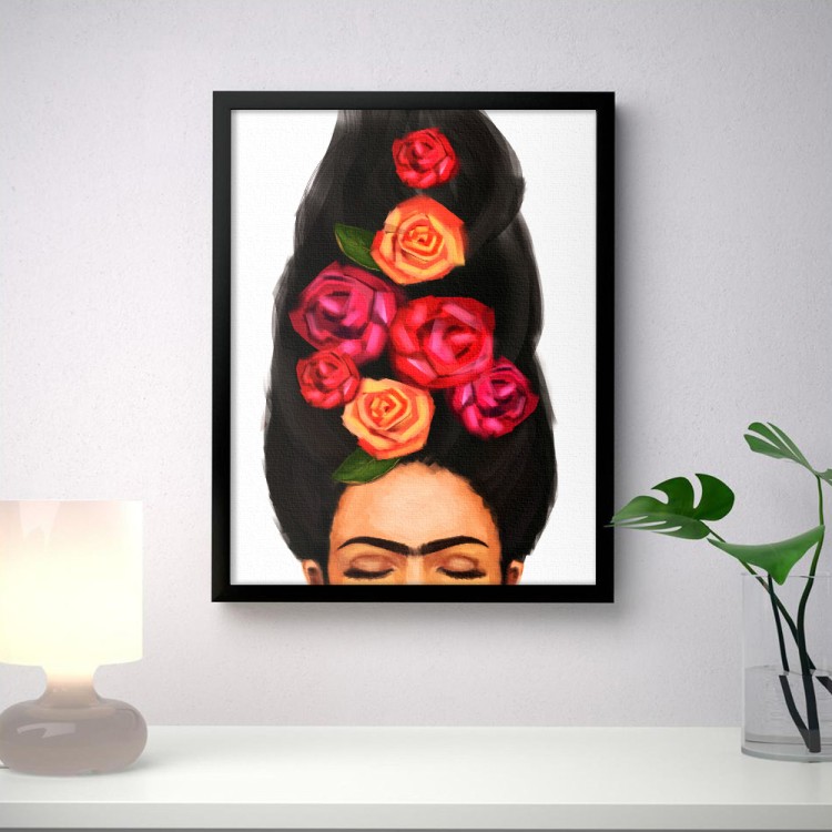 Πίνακας σε Καμβά Frida Kahlo with closed eyes and flowers