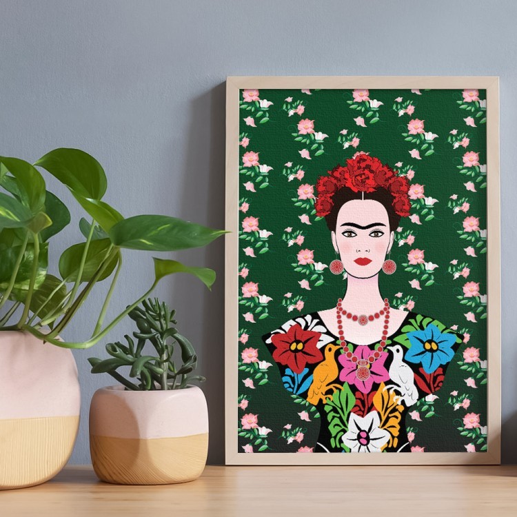Πίνακας σε Καμβά Frida Kahlo portrait, mexican woman with a traditional hairstyle