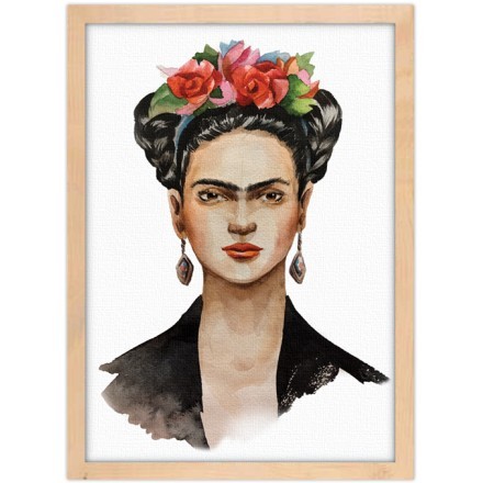 Frida Kahlo with a wreath on her head and a black handkerchief