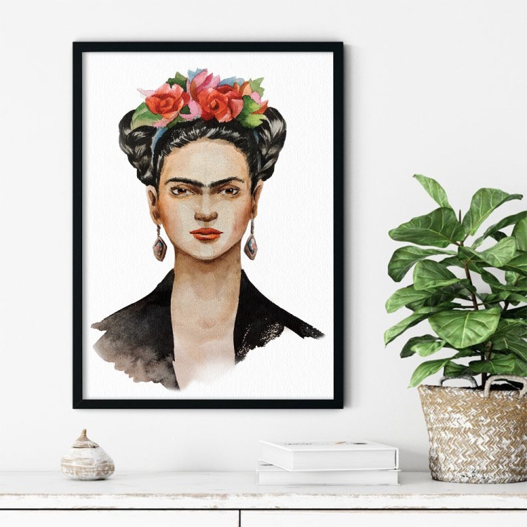 Πίνακας σε Καμβά Frida Kahlo with a wreath on her head and a black handkerchief