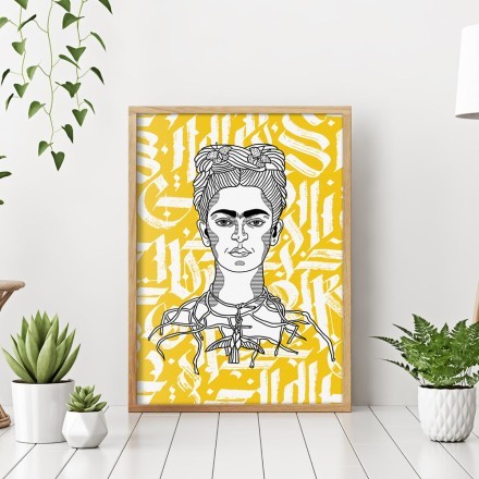 Yellow abstract calligraphy of Frida Kahlo Πίνακας σε Καμβά