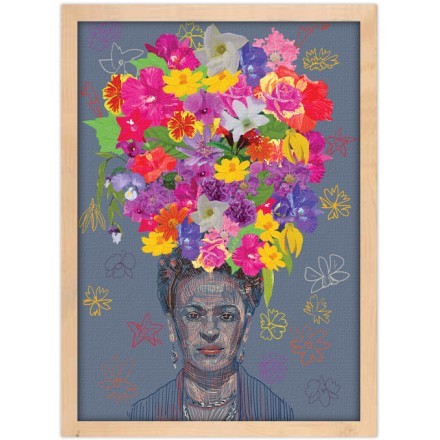 Πορτρέτο της Frida Kahlo με floral στέμα στο κεφάλι