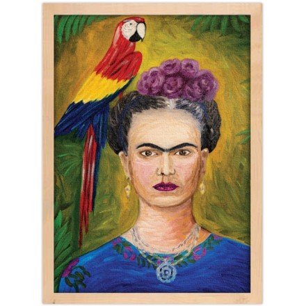 Frida Kahlo and ara parrot