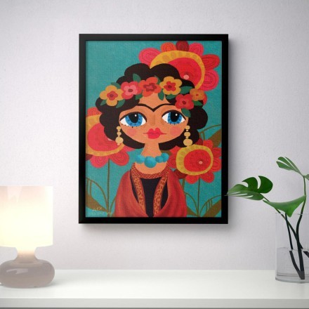 Frida Kahlo Floral Exotic Portrait Πίνακας σε Καμβά
