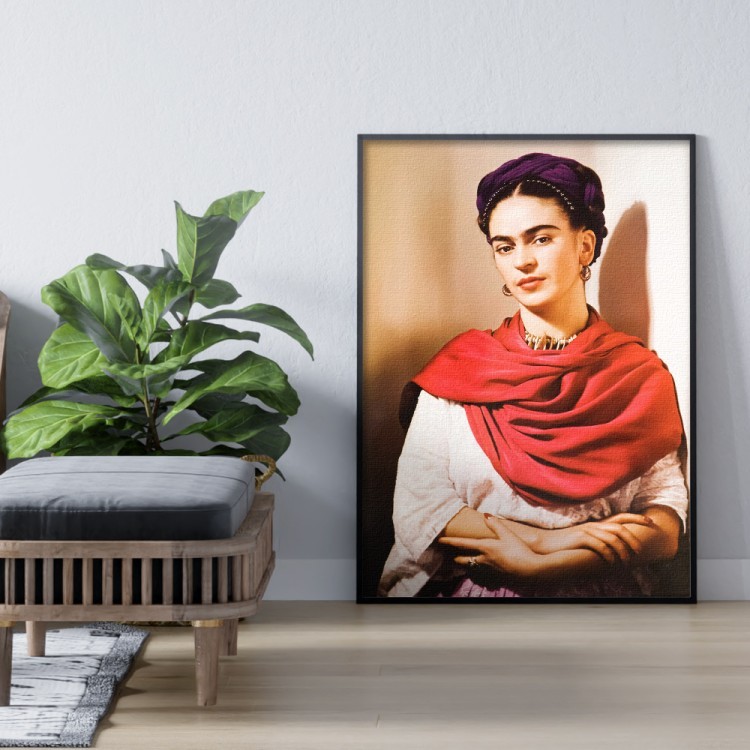 Πίνακας σε Καμβά Frida kahlo with a red scarf