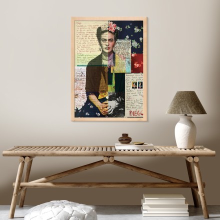Boho Frida Κahlo με Γράμματα Πίνακας σε Καμβά