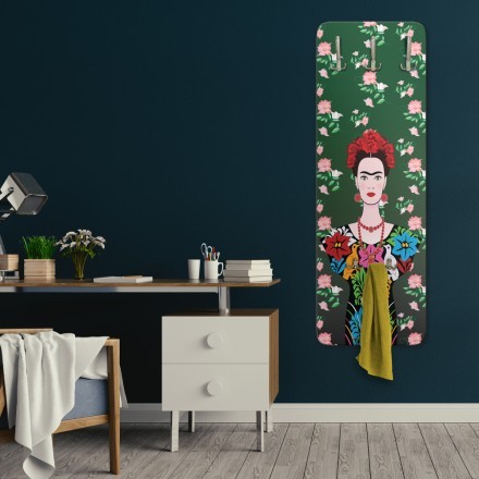 Frida Kahlo portrait, Mexican woman with a traditional hairstyle