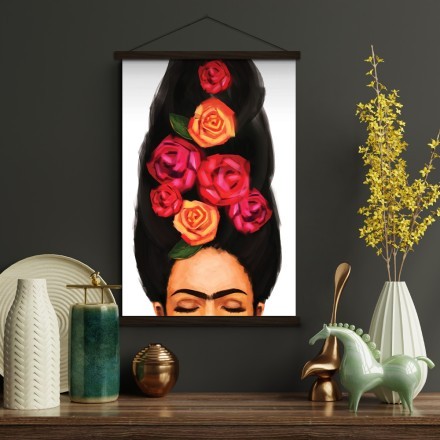  Portrait of Frida with closed eyes and flowers in her hair Μαγνητικός Πίνακας