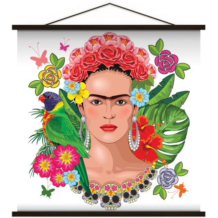 Frida Kahlo Floral Exotic Portrait on White Background