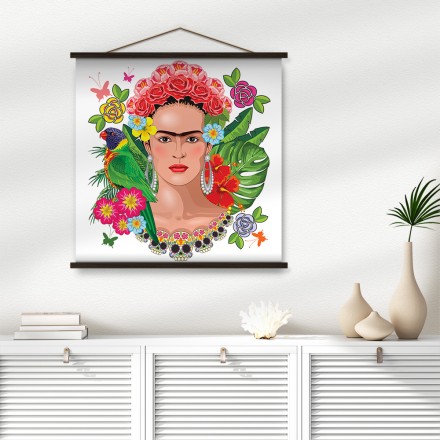 Frida Kahlo Floral Exotic Portrait on White Background Μαγνητικός Πίνακας