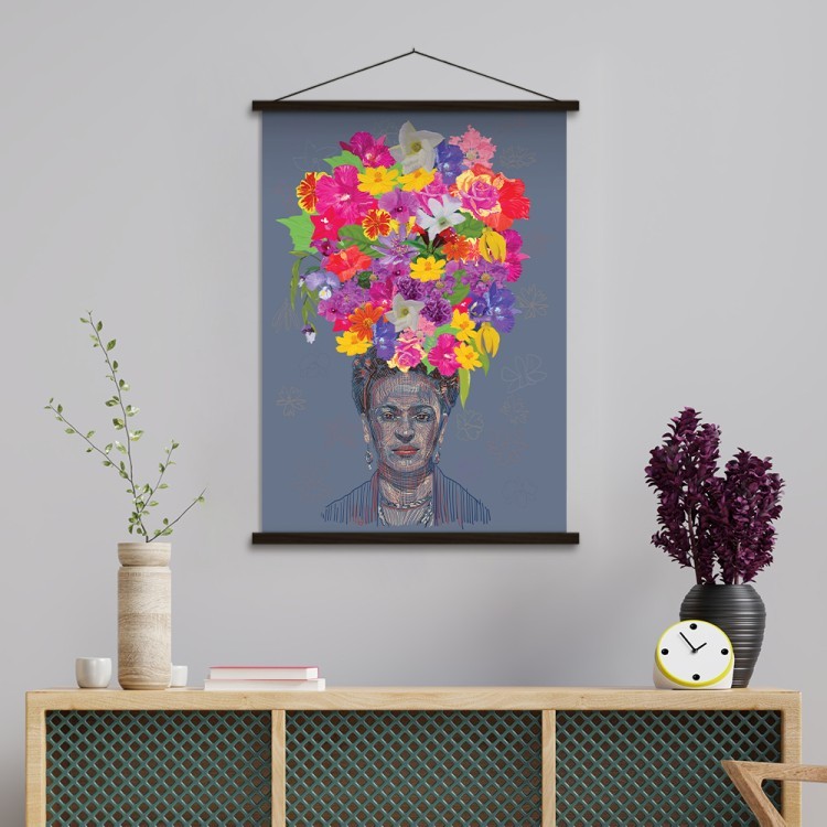 Μαγνητικός Πίνακας Drawing of Frida Kahlo's portrait with big colorful flower crown on the head