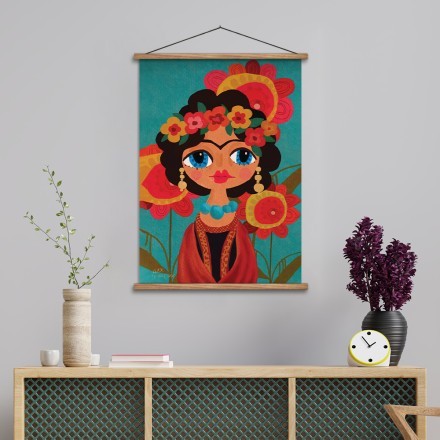 Frida Kahlo Floral Exotic Portrait on colorful flower